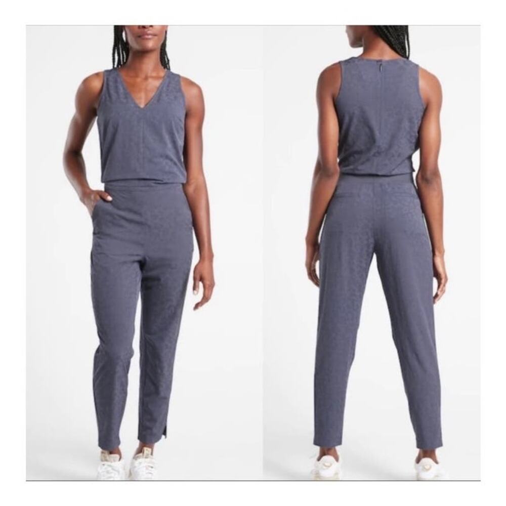 Athleta dusty blue sleeveless jumpsuit one piece zip back women's size 2